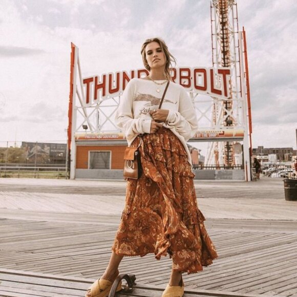 🔥 Spell & The Gypsy Collective Aurora Frill Skirt In Rust - Picture 1 of 5